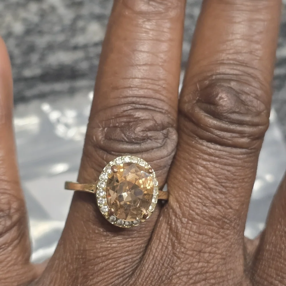 INC INTERNATIONAL SILVER OVAL CHAMPAGNE GEMSTONE COCKTAIL RING SZ 9 WOMEN
